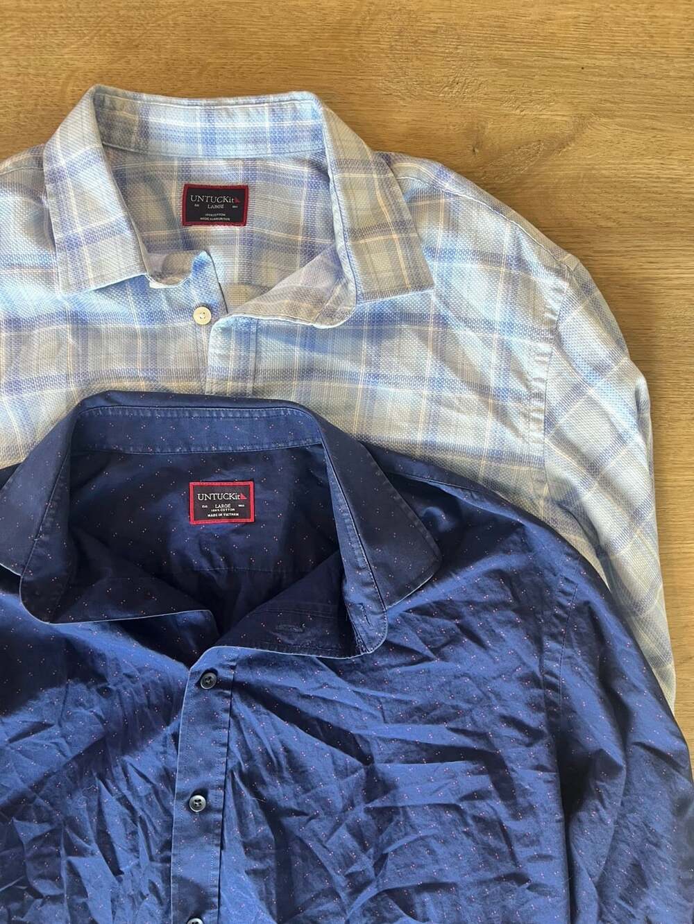 2 UNTUCKit Long Sleeve Button Down Shirt Bundle, Blue/Plaid, Large